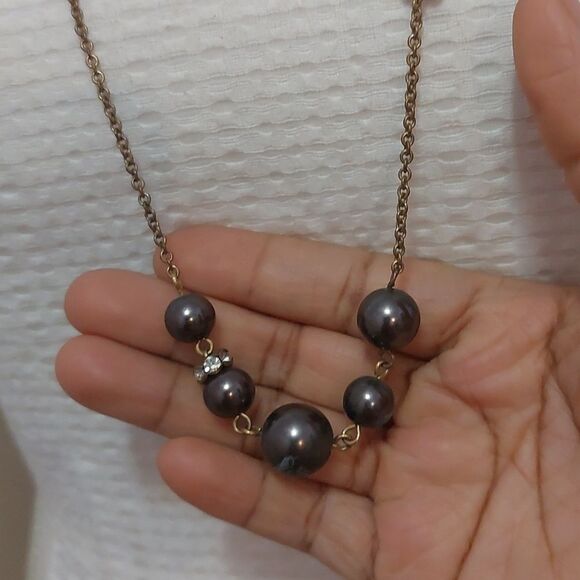 J.Crew Brown Faux Pearls and Gold Tone Asymmetrical Station Necklace - Picture 4 of 7